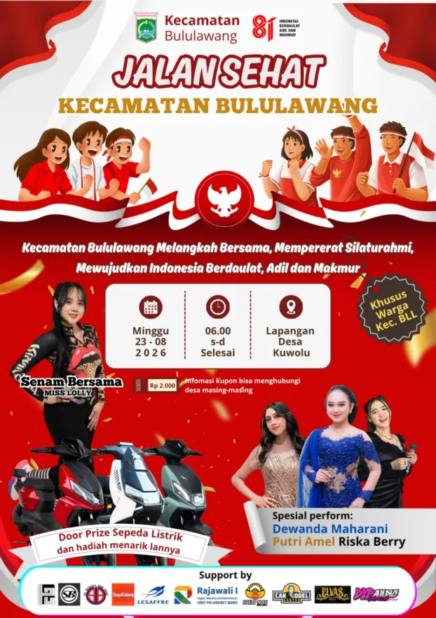 Jalan Sehat Kecamatan Bululawang, Ajak Masyarakat Semarakkan HUT ke-81 Kemerdekaan RI